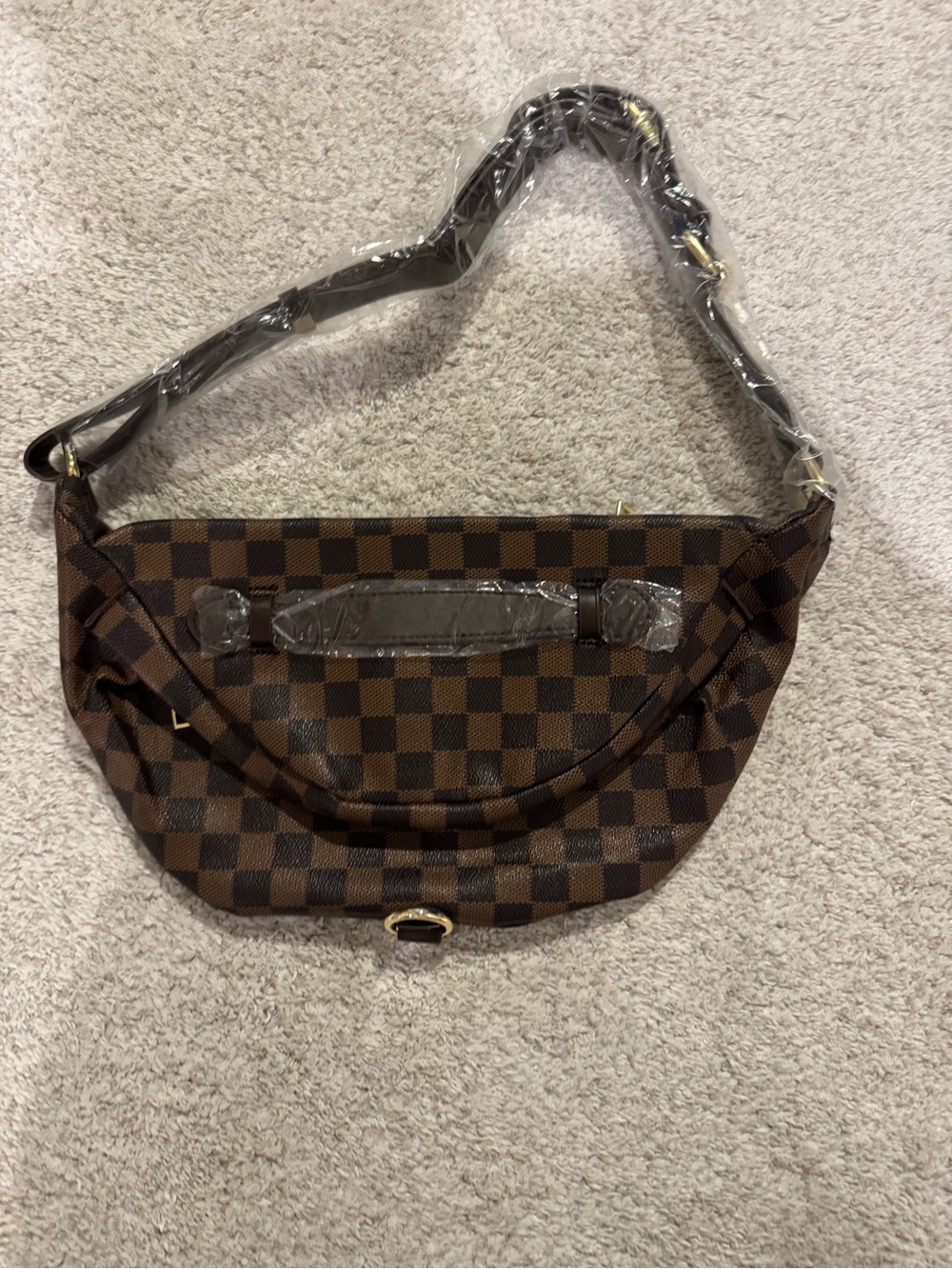 Checkerboard Crescent Satchel in Brown